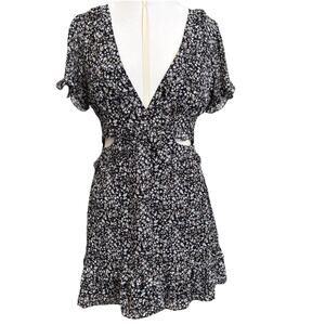 Vine Tree Black Floral Lined Chiffon Open Back Ruffle Whimsigoth Fairy Boho Sm